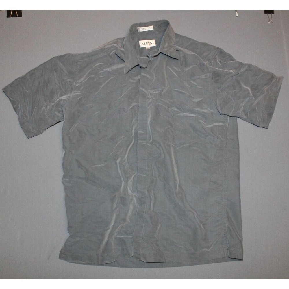 Alfani Mens suede feel Casual Button Down Short Sleeve Shirt gray small